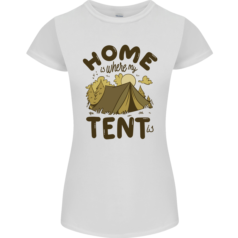 Home is Where My Tent is Funny Camping Womens Petite Cut T-Shirt White
