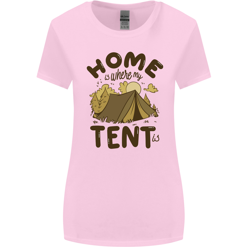 Home is Where My Tent is Funny Camping Womens Wider Cut T-Shirt Light Pink
