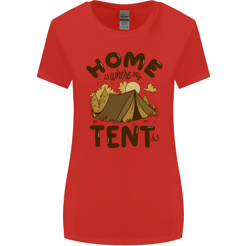 Home is Where My Tent is Funny Camping Womens Wider Cut T-Shirt Red