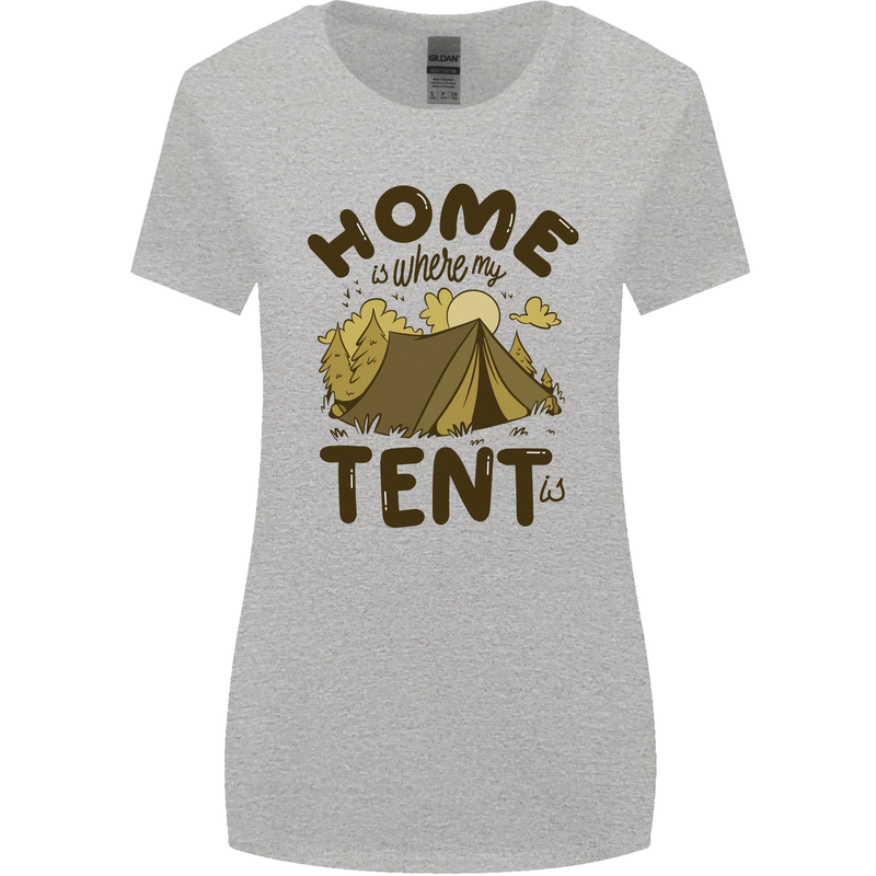 Home is Where My Tent is Funny Camping Womens Wider Cut T-Shirt Sports Grey