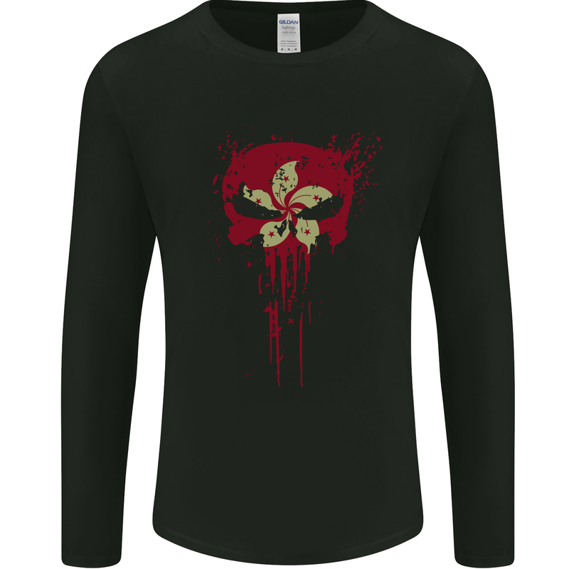 Hong Kong Skull Gym Training Bodybuilding Mens Long Sleeve T-Shirt Black