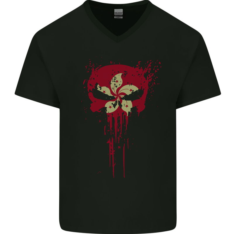 Hong Kong Skull Gym Training Bodybuilding Mens V-Neck Cotton T-Shirt Black