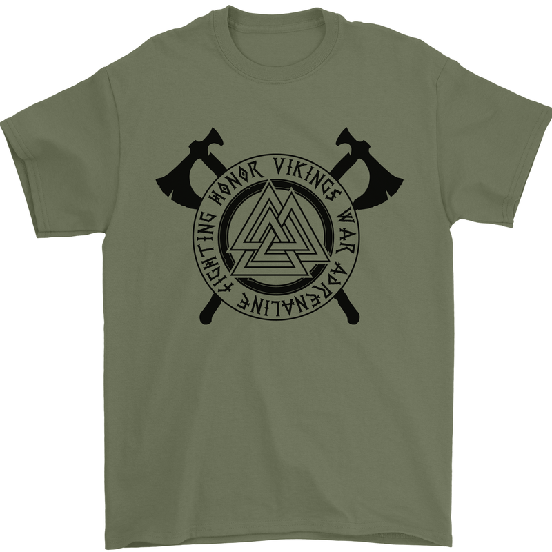 Honor Vikings War Adrenaline Fighting Mens T-Shirt 100% Cotton Military Green