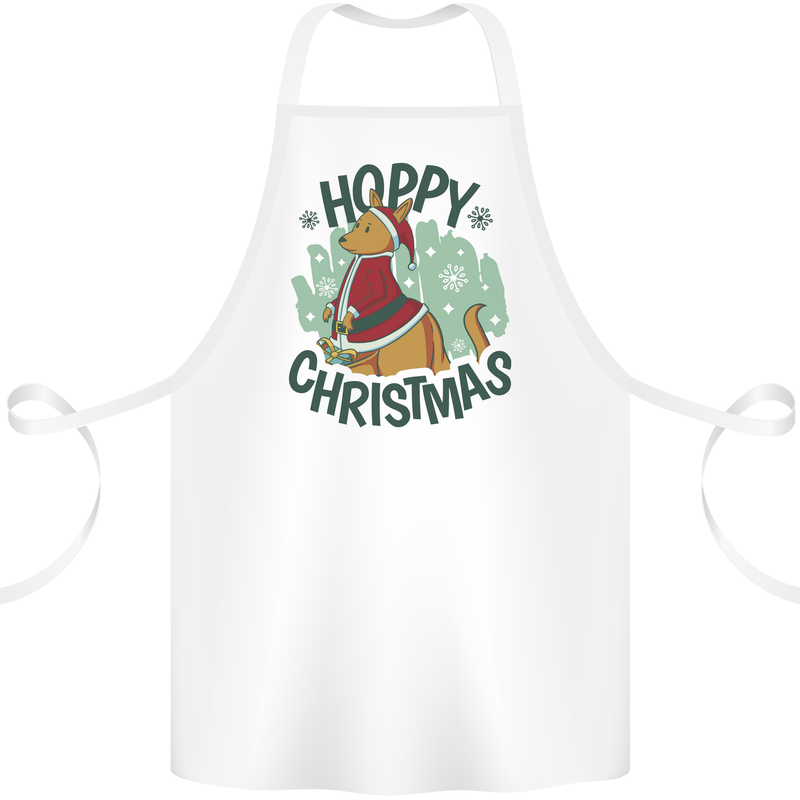 Hoppy Christmas Funny Kangaroo Xmas Cotton Apron 100% Organic White