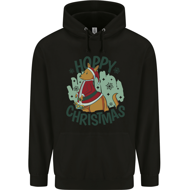 Hoppy Christmas Funny Kangaroo Xmas Mens 80% Cotton Hoodie Black