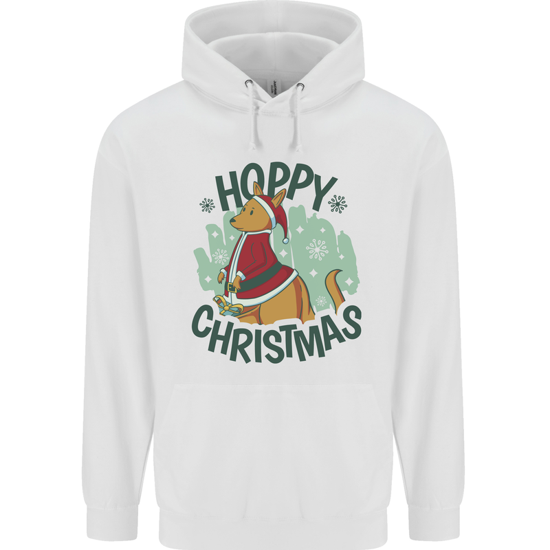 Hoppy Christmas Funny Kangaroo Xmas Mens 80% Cotton Hoodie White