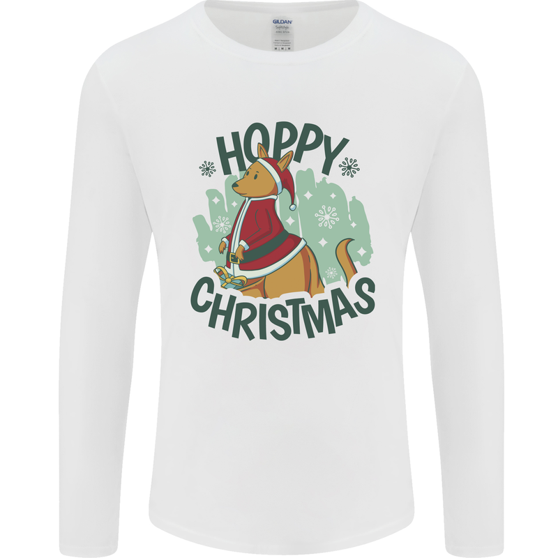 Hoppy Christmas Funny Kangaroo Xmas Mens Long Sleeve T-Shirt White