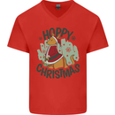 Hoppy Christmas Funny Kangaroo Xmas Mens V-Neck Cotton T-Shirt Red