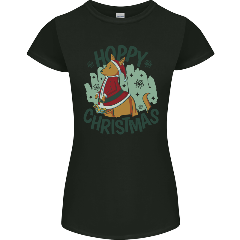 Hoppy Christmas Funny Kangaroo Xmas Womens Petite Cut T-Shirt Black