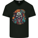 Horror Clown Halloween Satan Evil Skull Demon Mens V-Neck Cotton T-Shirt Black