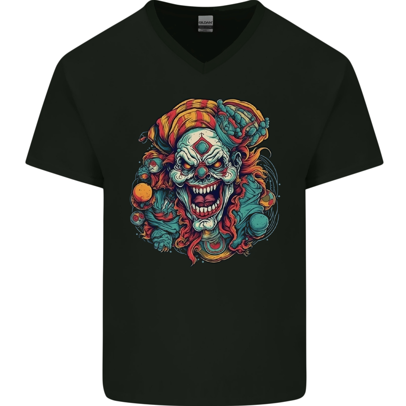 Horror Clown Halloween Satan Evil Skull Demon Mens V-Neck Cotton T-Shirt Black