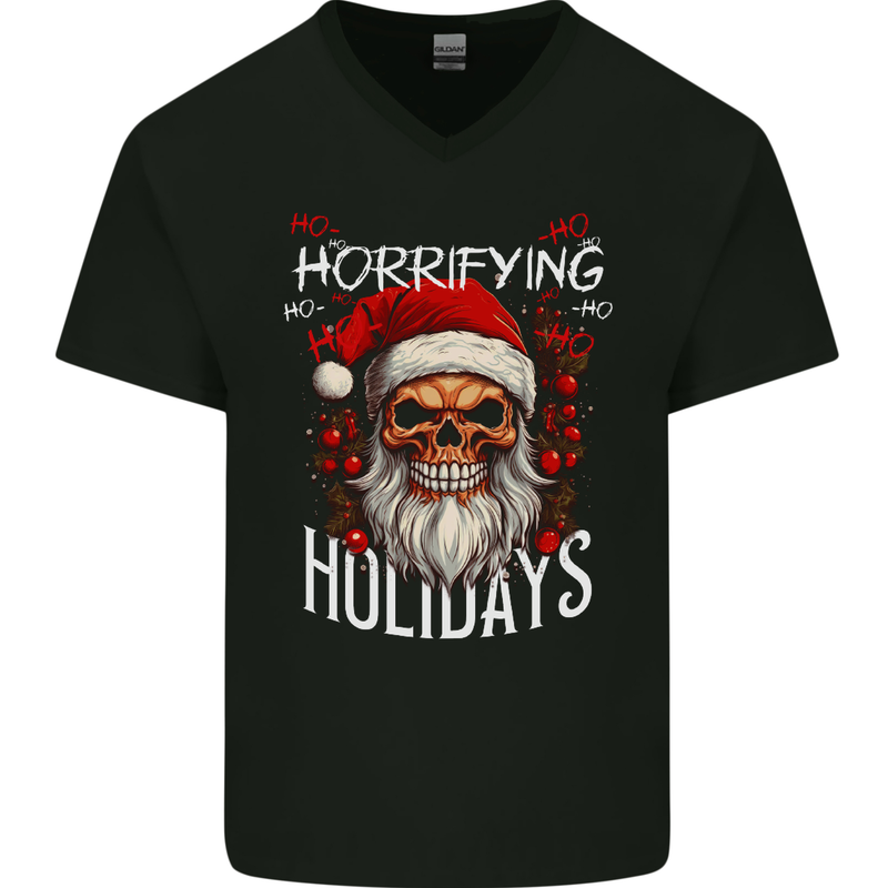 Horror Holidays Evil Santa Skull Christmas Xmas Mens V-Neck Cotton T-Shirt Black