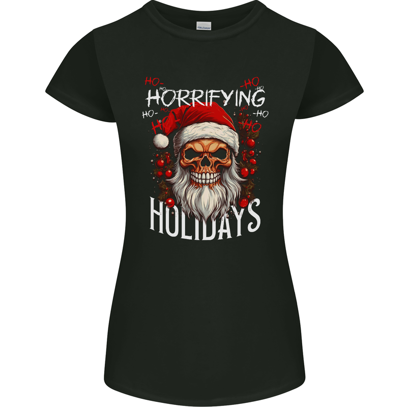 Horror Holidays Evil Santa Skull Christmas Xmas Womens Petite Cut T-Shirt Black