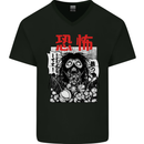 Horror Manga Mens V-Neck Cotton T-Shirt Black