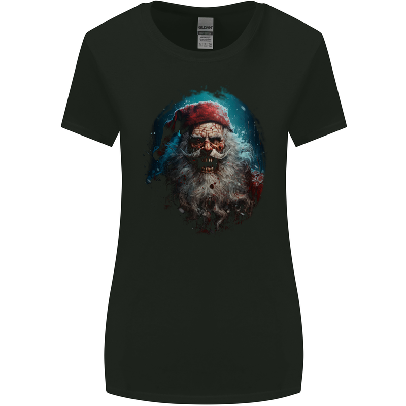 Horror Zombie Santa Claus Christmas Halloween Womens Wider Cut T-Shirt Black