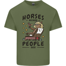 Horse Riding Because People Suck Equestrian Mens Cotton T-Shirt Tee Top Military Green