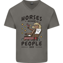 Horse Riding Because People Suck Equestrian Mens V-Neck Cotton T-Shirt Charcoal