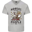 Horse Riding Because People Suck Equestrian Mens V-Neck Cotton T-Shirt Sports Grey