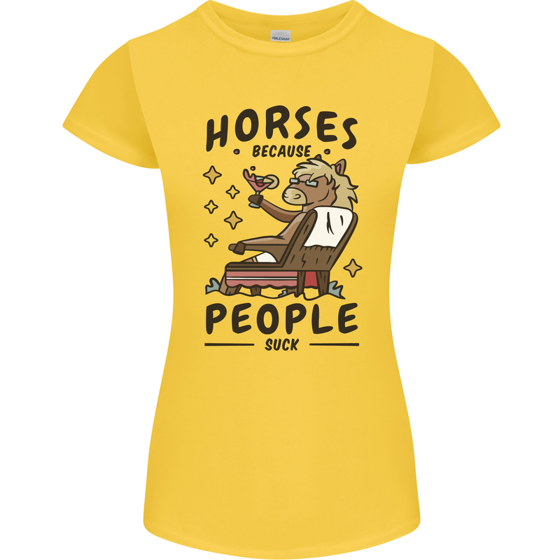 Horse Riding Because People Suck Equestrian Womens Petite Cut T-Shirt Yellow