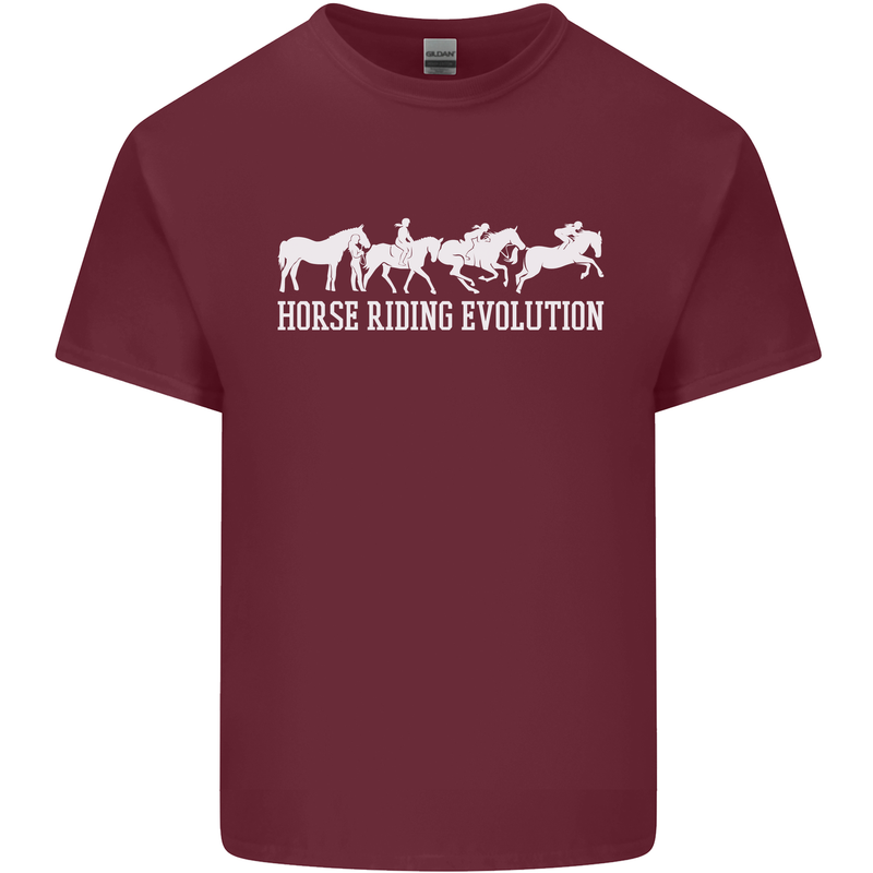 Horse Riding Evolution Equestrian Mens Cotton T-Shirt Tee Top Maroon