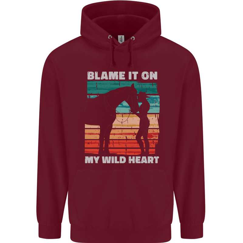 Horse Riding My Wild Heart Equestrian Childrens Kids Hoodie Maroon