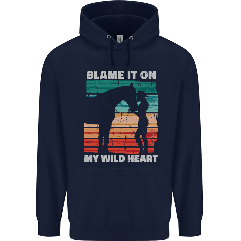 Horse Riding My Wild Heart Equestrian Childrens Kids Hoodie Navy Blue