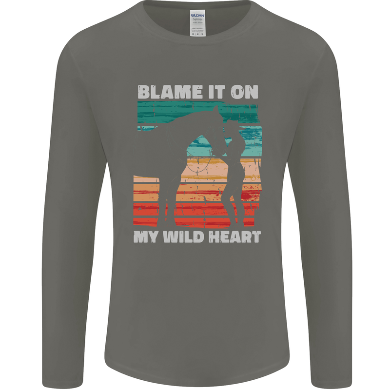 Horse Riding My Wild Heart Equestrian Mens Long Sleeve T-Shirt Charcoal