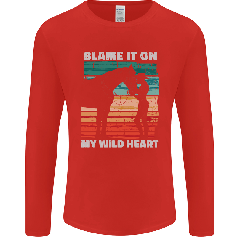 Horse Riding My Wild Heart Equestrian Mens Long Sleeve T-Shirt Red