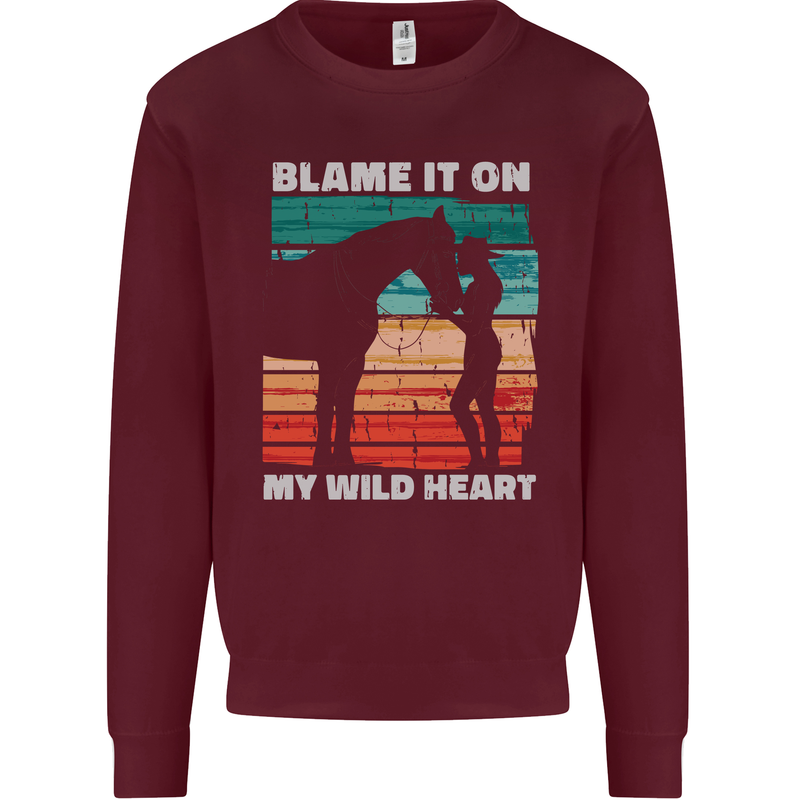 Horse Riding My Wild Heart Equestrian Mens Sweatshirt Jumper Maroon