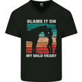 Horse Riding My Wild Heart Equestrian Mens V-Neck Cotton T-Shirt Black