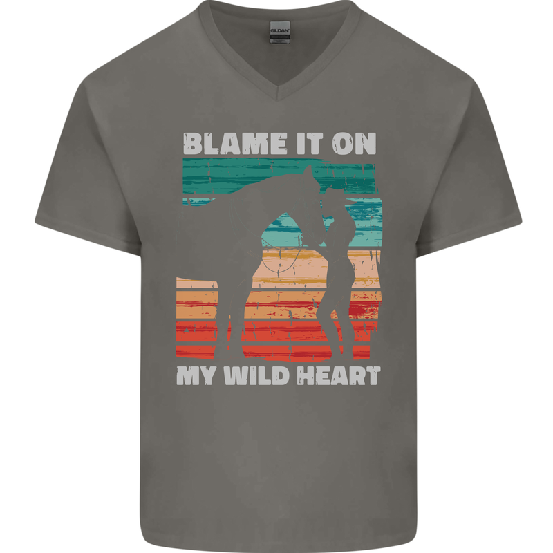 Horse Riding My Wild Heart Equestrian Mens V-Neck Cotton T-Shirt Charcoal
