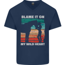 Horse Riding My Wild Heart Equestrian Mens V-Neck Cotton T-Shirt Navy Blue