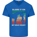 Horse Riding My Wild Heart Equestrian Mens V-Neck Cotton T-Shirt Royal Blue