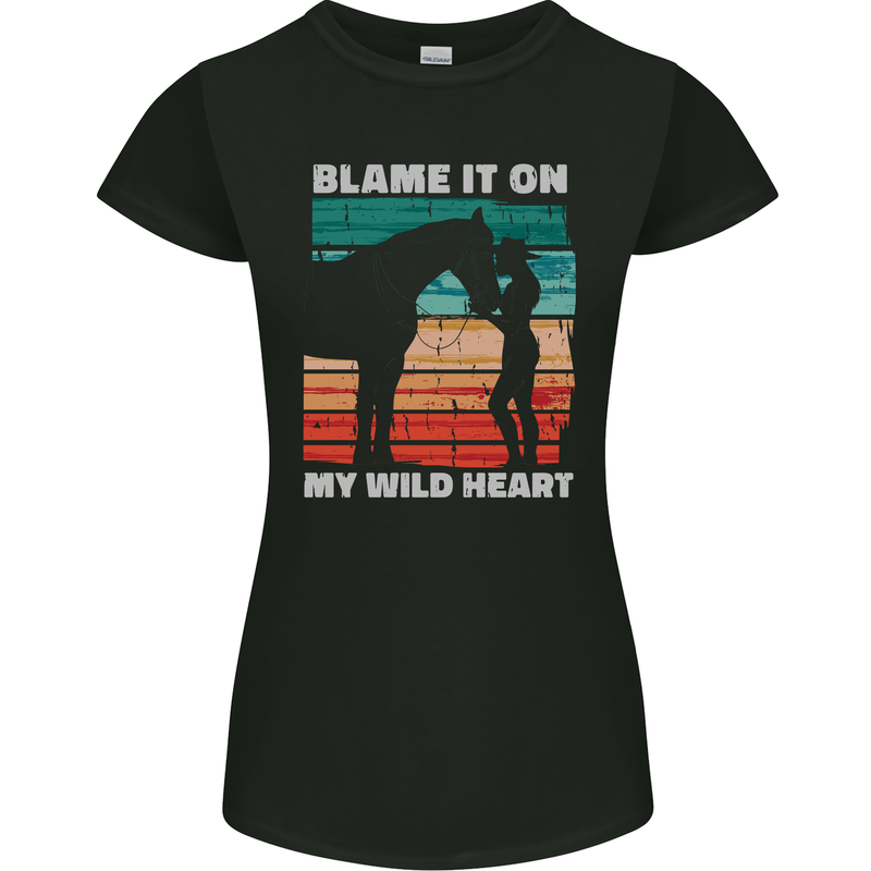 Horse Riding My Wild Heart Equestrian Womens Petite Cut T-Shirt Black