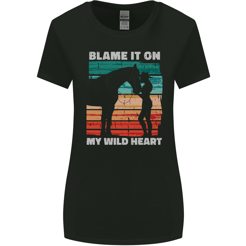 Horse Riding My Wild Heart Equestrian Womens Wider Cut T-Shirt Black