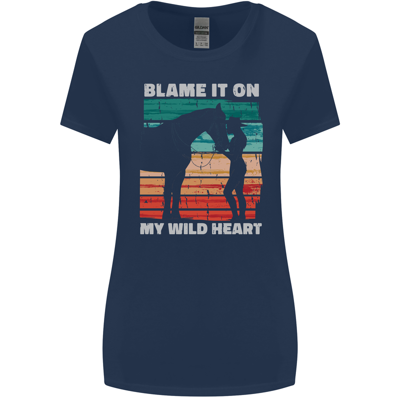 Horse Riding My Wild Heart Equestrian Womens Wider Cut T-Shirt Navy Blue