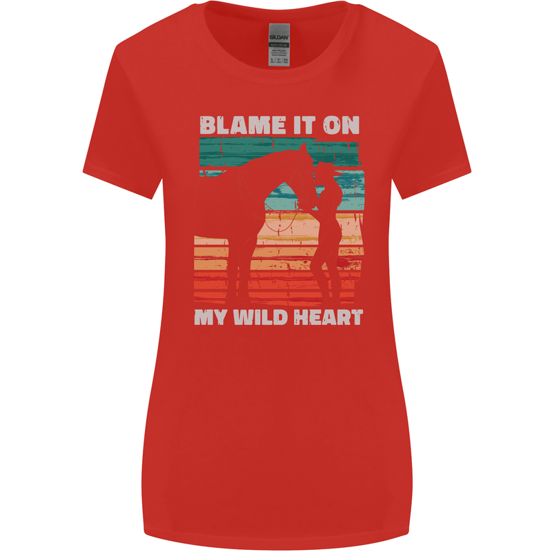 Horse Riding My Wild Heart Equestrian Womens Wider Cut T-Shirt Red