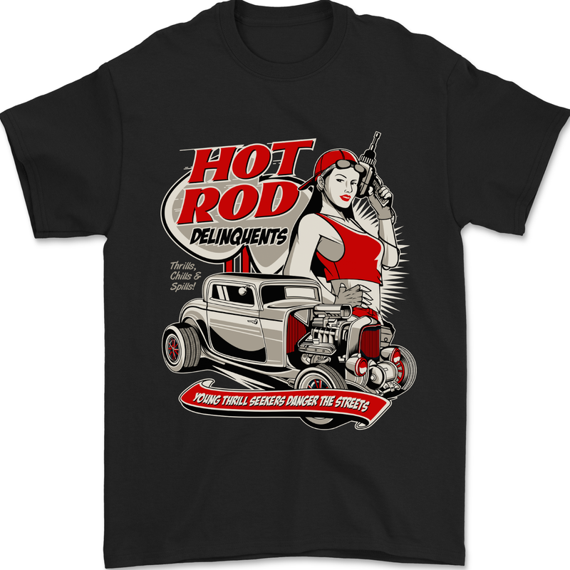 Hot Rod Delinquents Thrills Chills & Spills Mens T-Shirt 100% Cotton Black