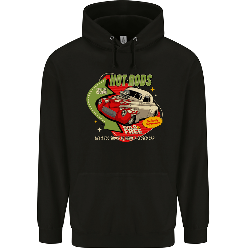 Hot Rods Wild and Free American Classic Cars Mens 80% Cotton Hoodie Black