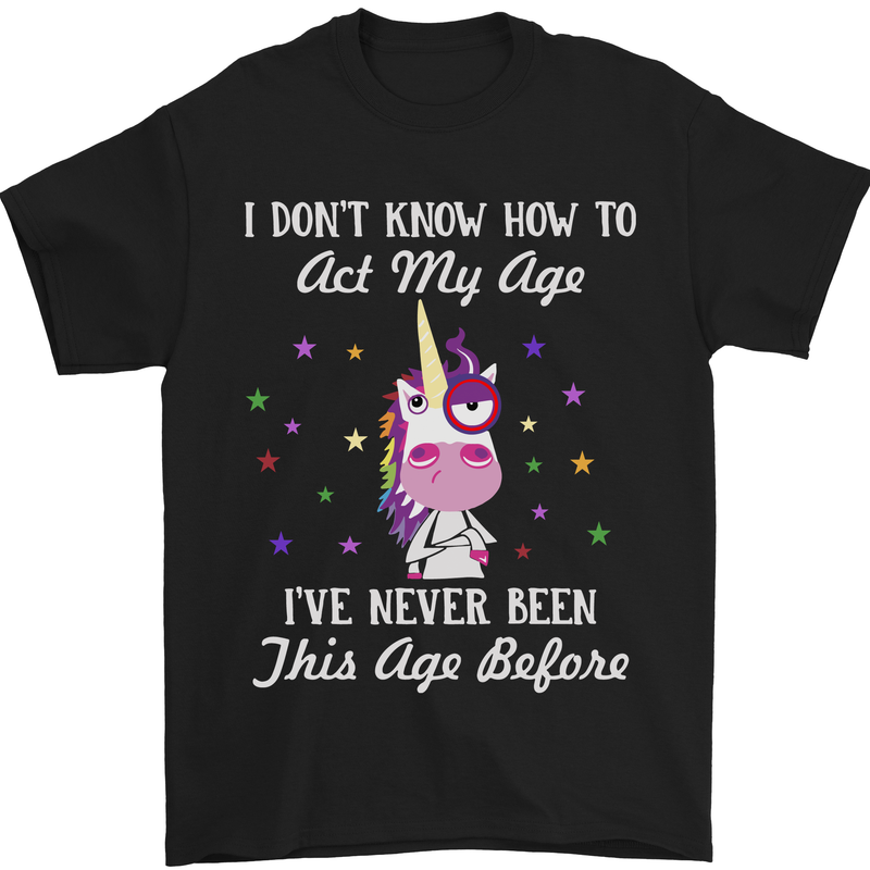 a black t - shirt with a unicorn saying i don't know how to