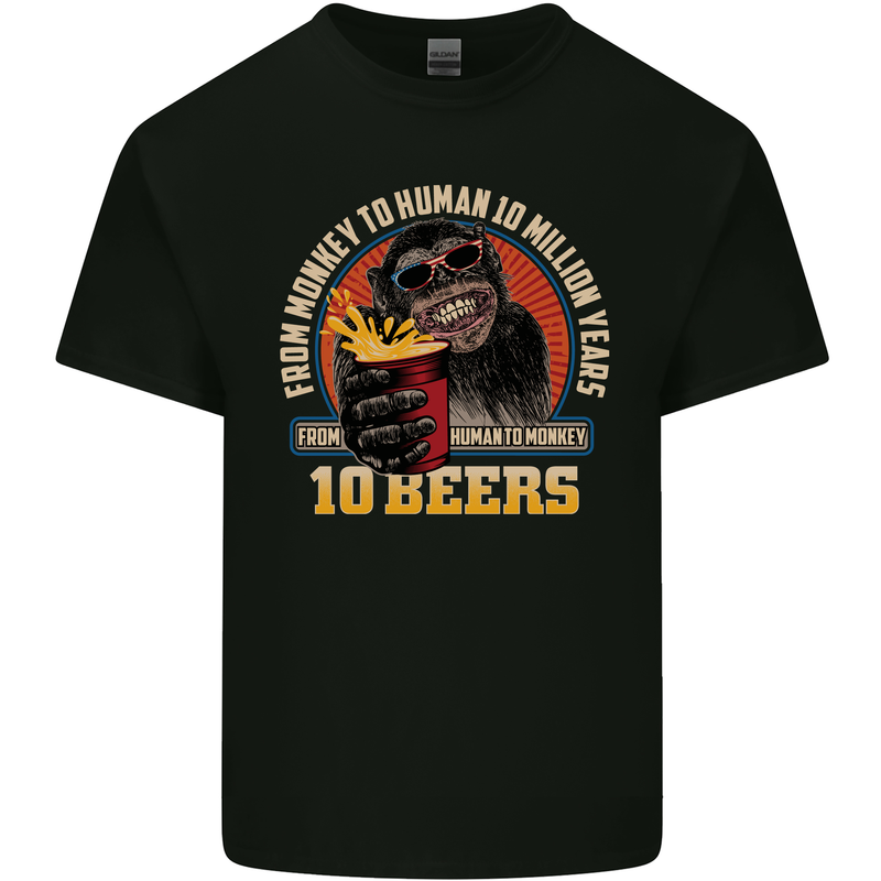 Human to Monkey in 10 Beers Funny Alcohol Mens Cotton T-Shirt Tee Top Black