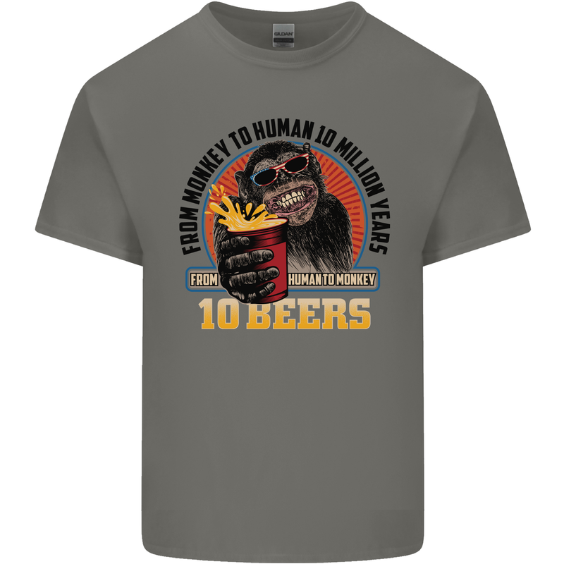 Human to Monkey in Ten Beers Funny Alcohol Mens Cotton T-Shirt Tee Top Charcoal