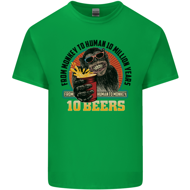 Human to Monkey in Ten Beers Funny Alcohol Mens Cotton T-Shirt Tee Top Irish Green