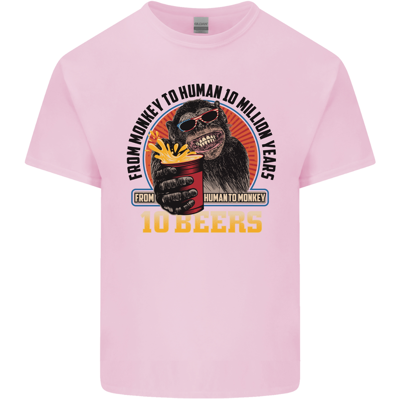 Human to Monkey in Ten Beers Funny Alcohol Mens Cotton T-Shirt Tee Top Light Pink
