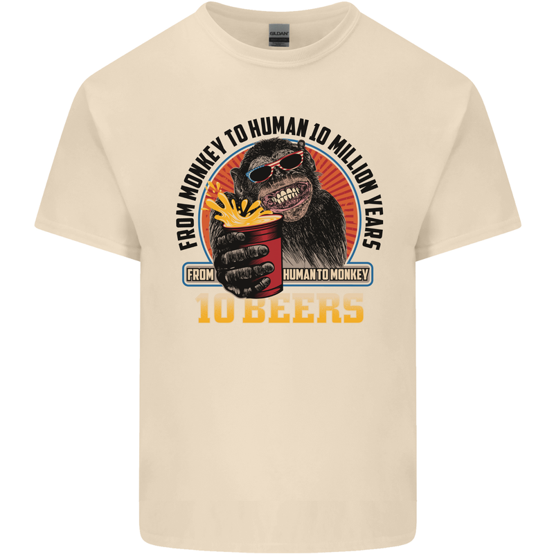 Human to Monkey in Ten Beers Funny Alcohol Mens Cotton T-Shirt Tee Top Natural