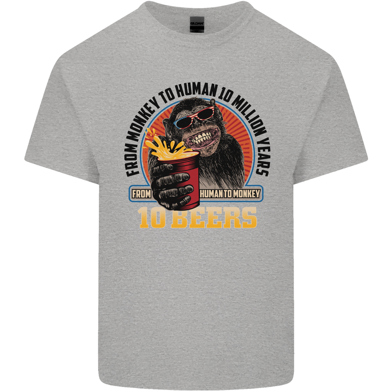 Human to Monkey in Ten Beers Funny Alcohol Mens Cotton T-Shirt Tee Top Sports Grey