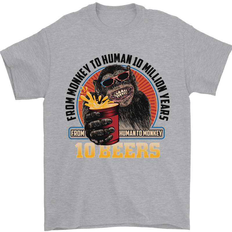 Human to Monkey in Ten Beers Funny Alcohol Mens T-Shirt 100% Cotton Sports Grey