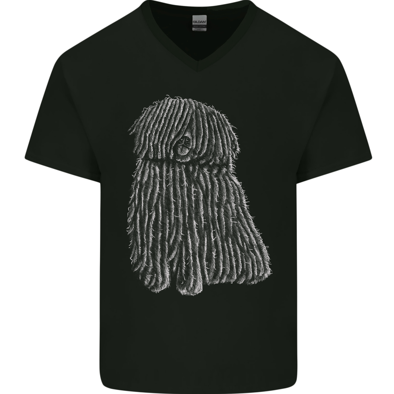 Hungarian Puli Dog Mens V-Neck Cotton T-Shirt Black