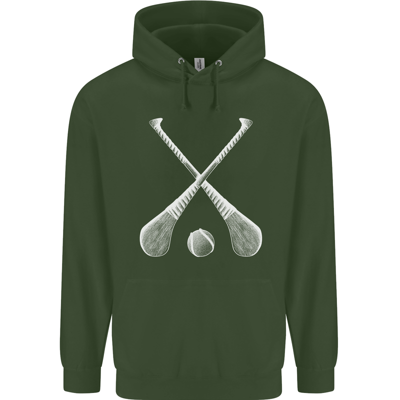 Hurling Bats and Ball Childrens Kids Hoodie Forest Green