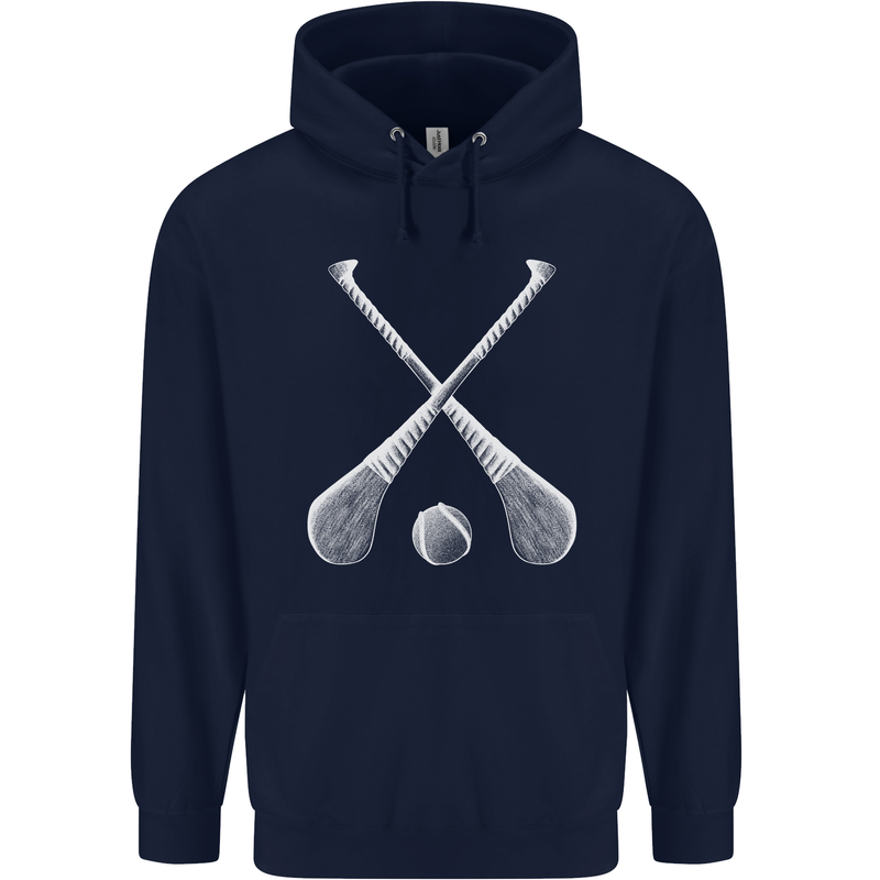 Hurling Bats and Ball Childrens Kids Hoodie Navy Blue